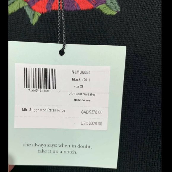 kate spade madison avenue black pink floral blossom sweater small nwot - Picture 12 of 12